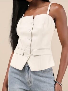 Ivory faux leather Structured Button-Front Bustier Top never worn